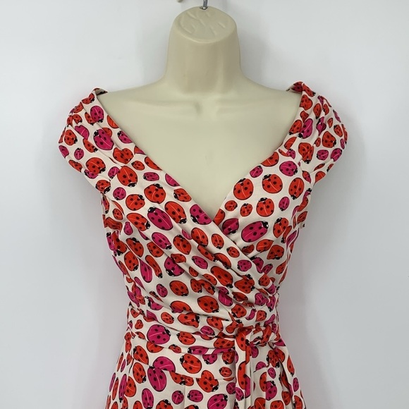 DVF Diane von Furstenberg Celosa wrap dress Lady bug silk jersey pink red 6 - Picture 2 of 6